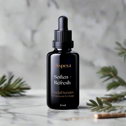 Aspera Soften + + Refresh Facial Serum in 30 ml Violet Glass Dropper Bottle