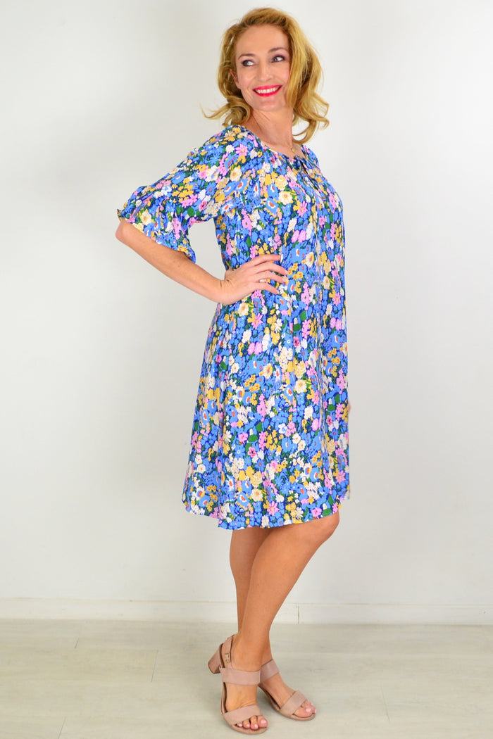Fairy Garden Hourglass shift tunic dress with floral patterns, lightweight fabric, and relaxed fit, perfect for casual wear.