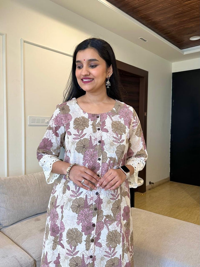 Fancy A-line Kurta- Pastel Phool