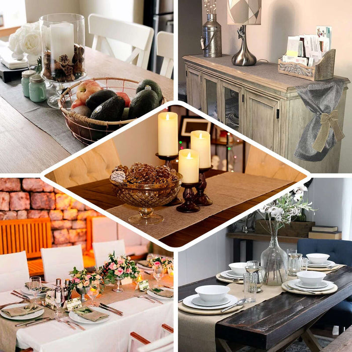 Decorative table settings and centerpieces in a cozy dining environment.