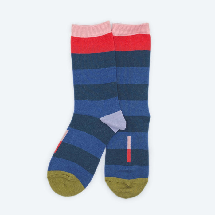 Fillmore Bold Stripe Crew Socks — Marina Blue | Hooray Sock Co.