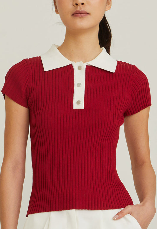 Fitted Contrast Collar Polo Tee