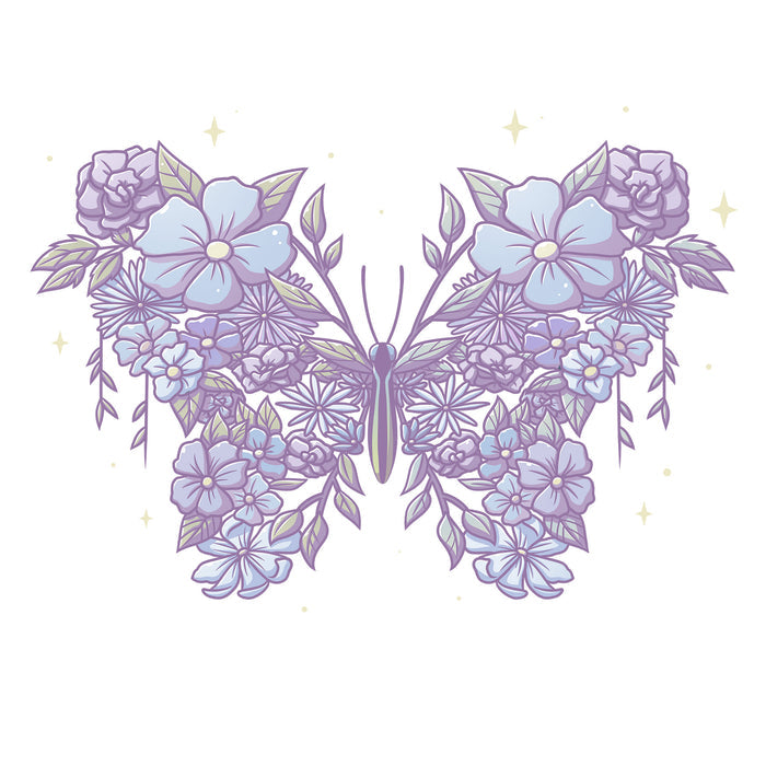 Classic Cotton T-shirt_TeeTurtle white Floral Butterfly apparel featuring an illustration of a butterfly made from lavender and light blue flowers and leaves.