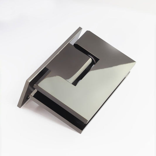 FORGE BLACK SHOWER HINGE GLASS TO WALL - L-SHAPE - 90 Degrees - 10mm Glass - POLISHED GUNMETAL - Image 1