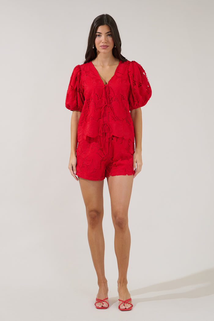 Friona Eyelet Taliya Drawstring Shorts