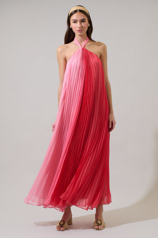 Galena Halter Pleated Maxi Dress