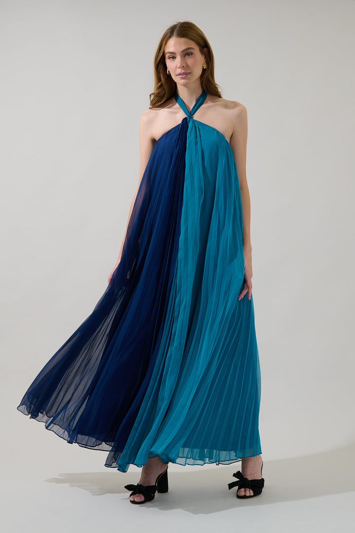 Galena Halter Pleated Maxi Dress