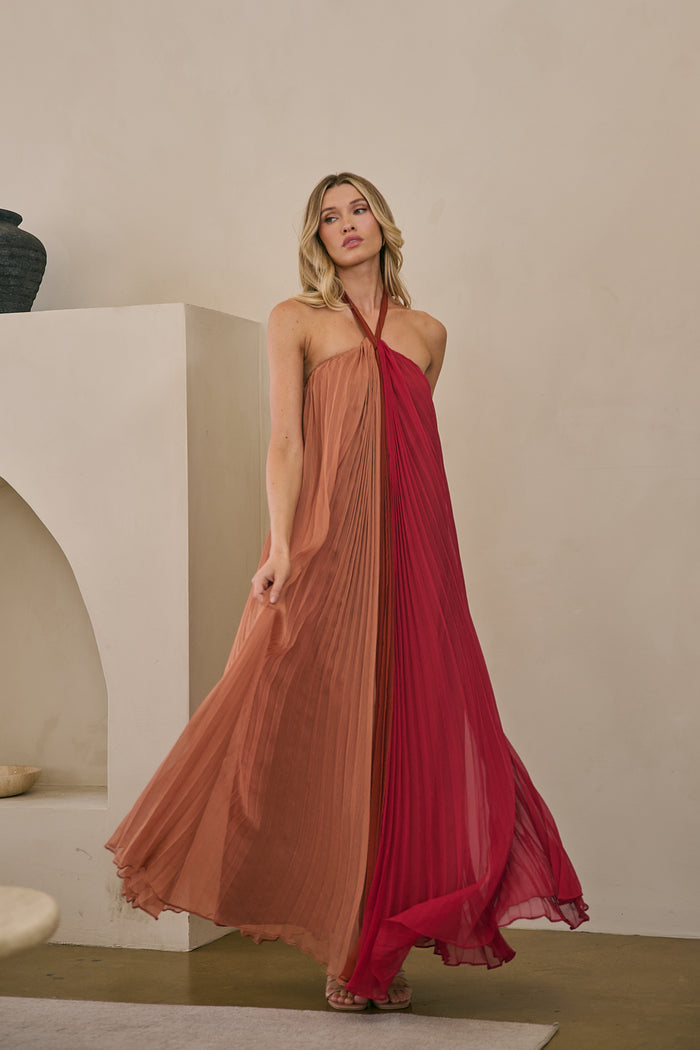 Galena Halter Pleated Maxi Dress