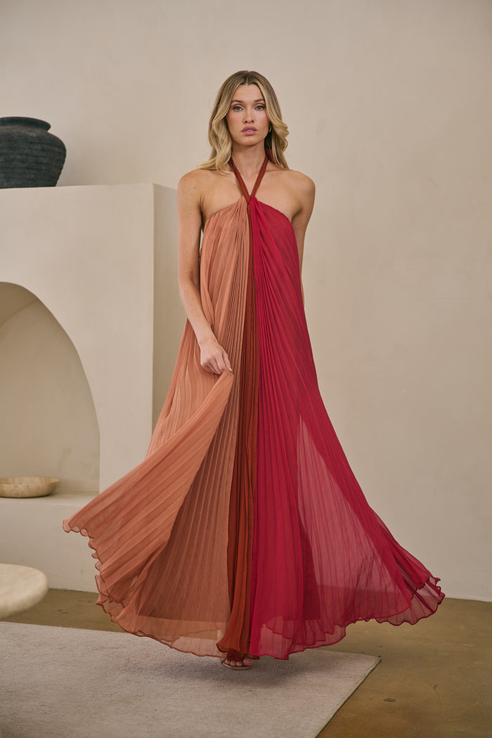 Galena Halter Pleated Maxi Dress