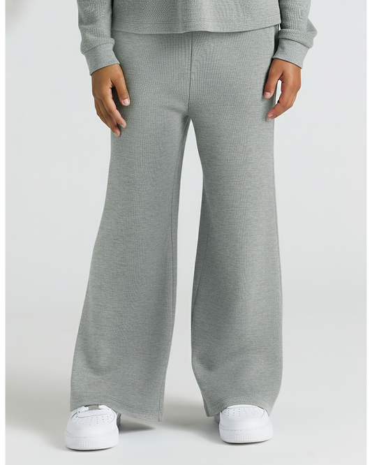 Child wearing Girls Heather Gray Waffle Long Sleeve Henley & Waffle Leg Pants.