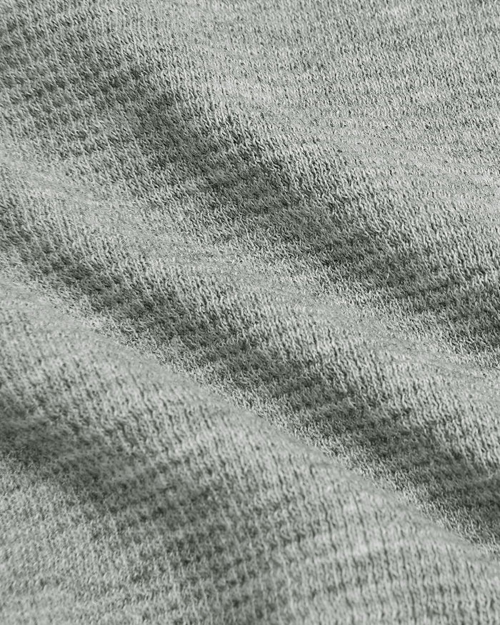 Girls Heather Gray Waffle Long Sleeve Henley & Waffle Leg Pants close-up.