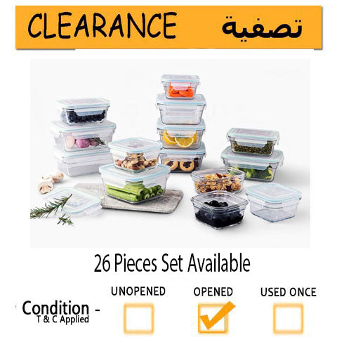 Glasslock Oven and Microwave Safe Glass Food Storage Containers 26 Pieces Set Available- Clearance