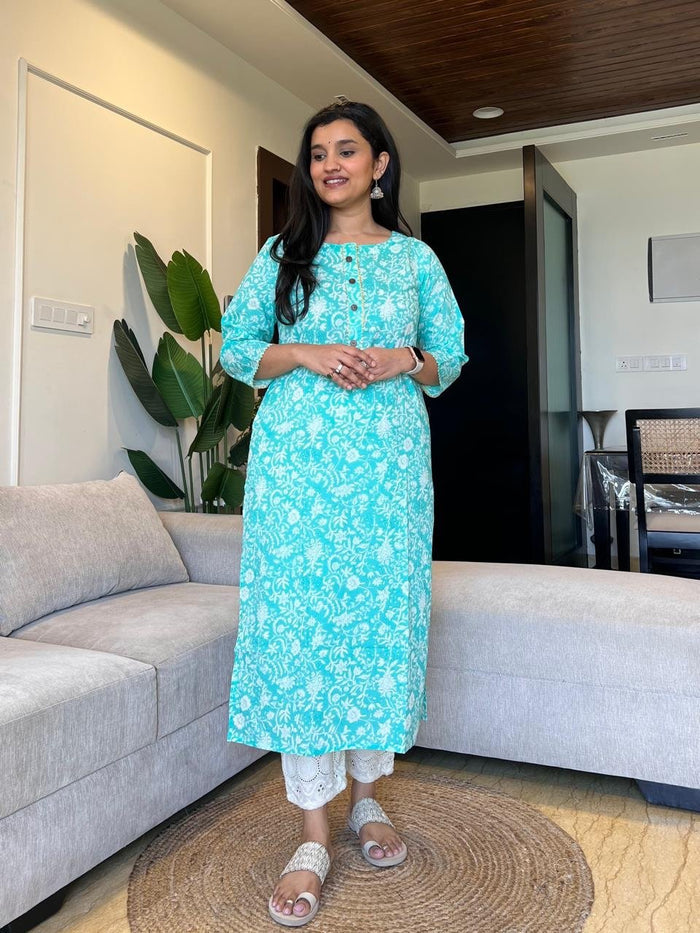 Gota Cotton Kurta- Bluish Jaal