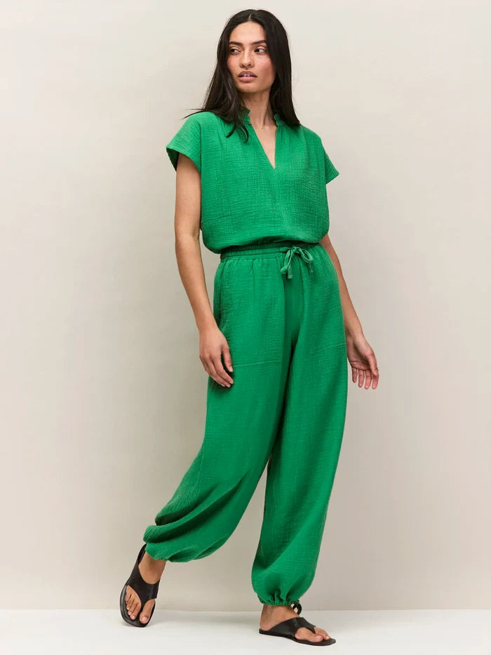 Green Cheesecloth Drawstring Cuff Trousers