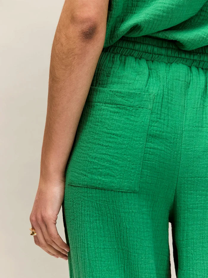 Green Cheesecloth Drawstring Cuff Trousers