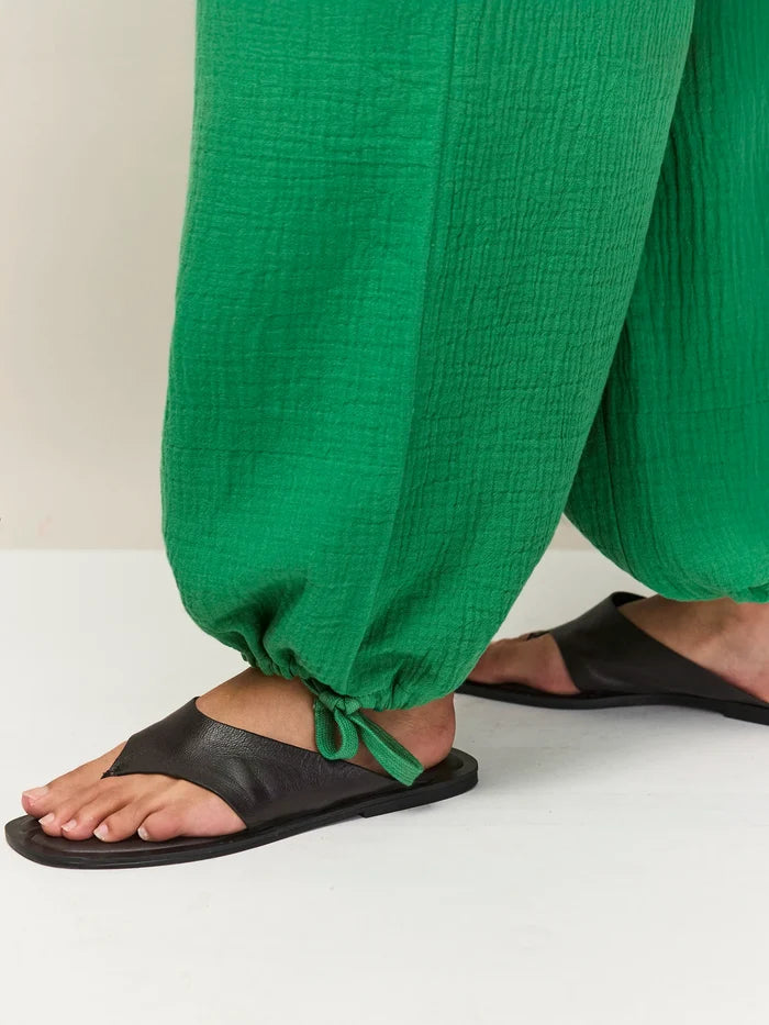 Green Cheesecloth Drawstring Cuff Trousers