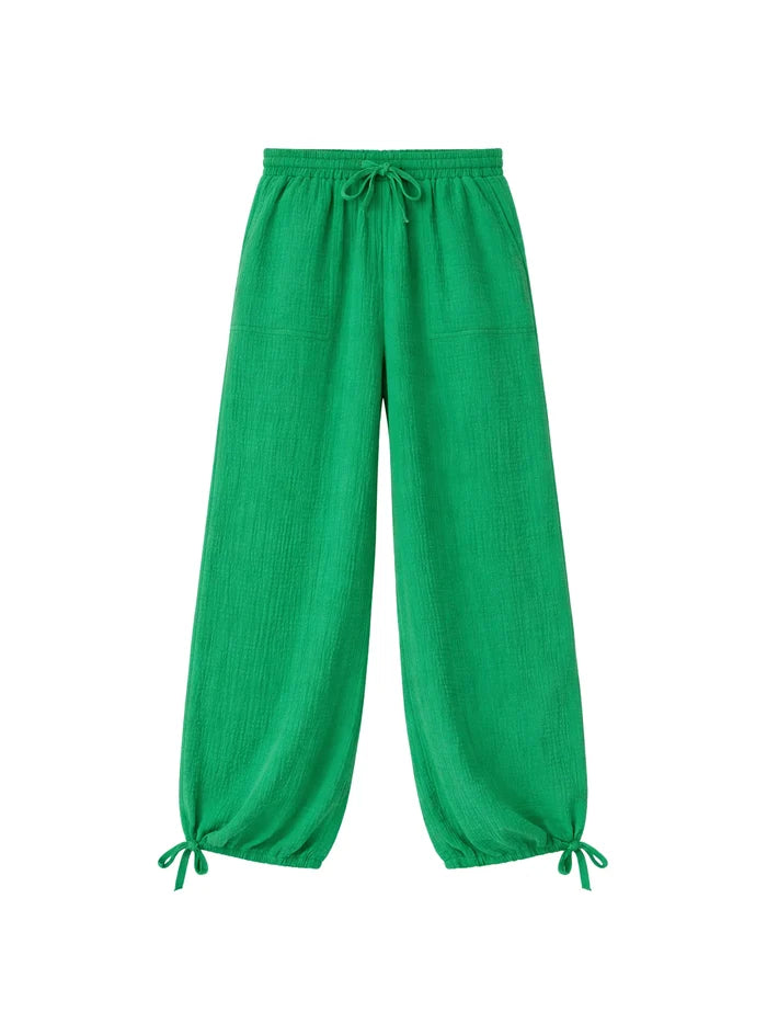 Green Cheesecloth Drawstring Cuff Trousers