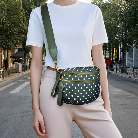 Green Polka Dots Utility Chic Crossbody Bag
