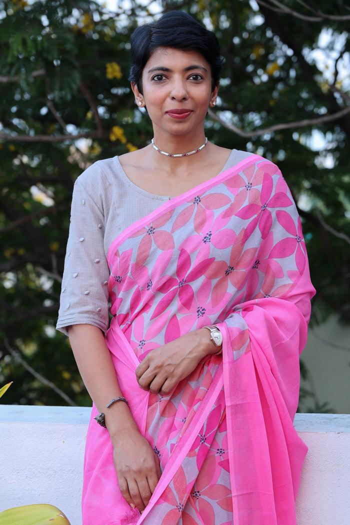 Grey kota embroidered blouse