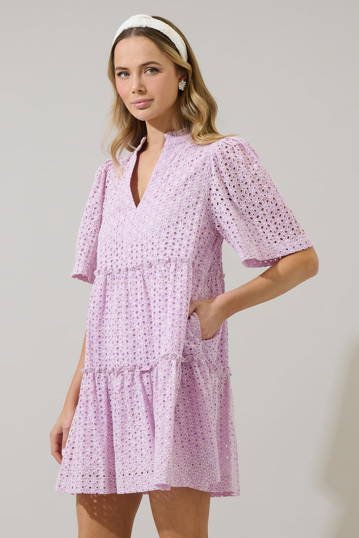Hadi Eyelet Dixie Split Neck Shift Dress