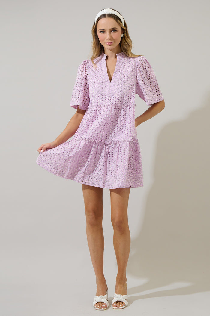 Hadi Eyelet Dixie Split Neck Shift Dress