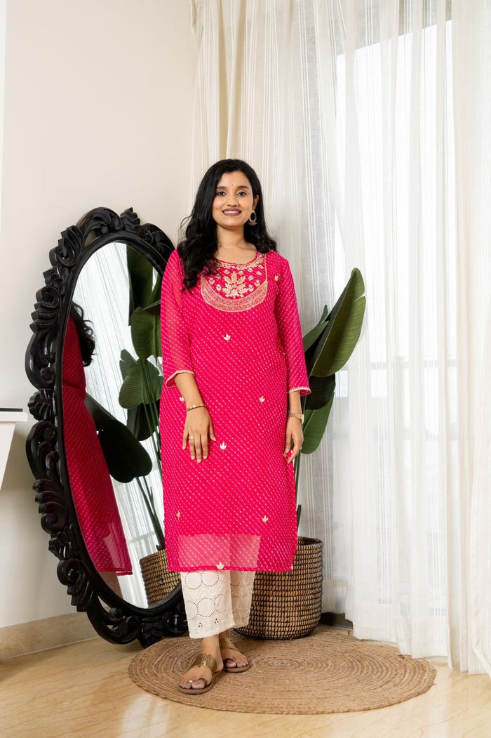 Handwork Pink Mothra Kurti