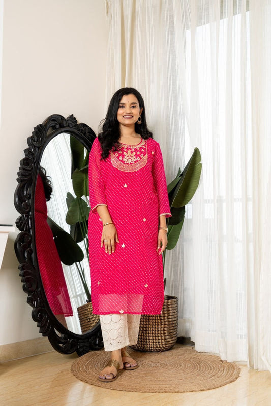 Handwork Pink Mothra Kurti