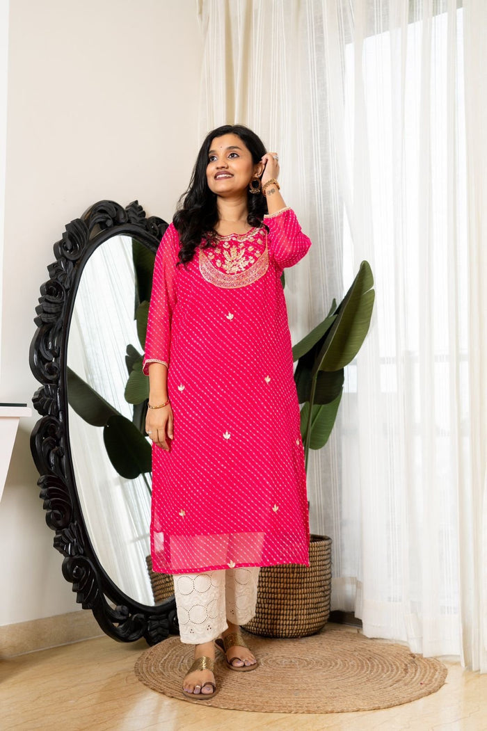 Handwork Pink Mothra Kurti