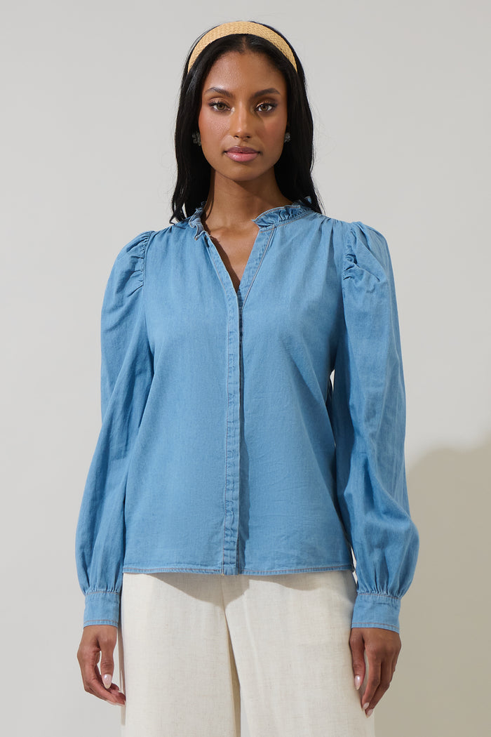 Haysville Denim Laye Button Down Top