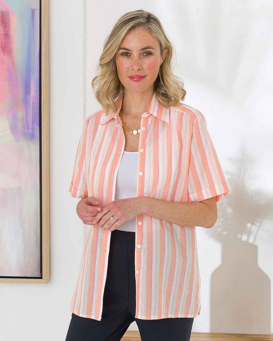 Hazel Striped Pure Cotton Short Sleeve Blouse - Image 1 - The Classic Boutique