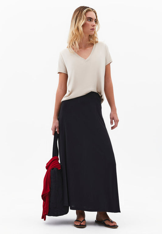 High Waist A Line Midi Skirt - BLACK