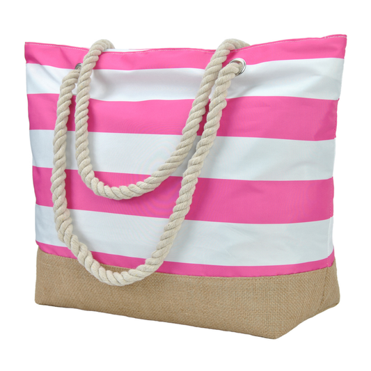 Hot Pink Jute Canvas Beach Tote Bag