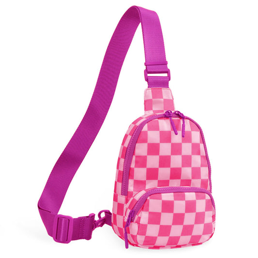 Hot Pink Small Checkered Sling Fanny Pack