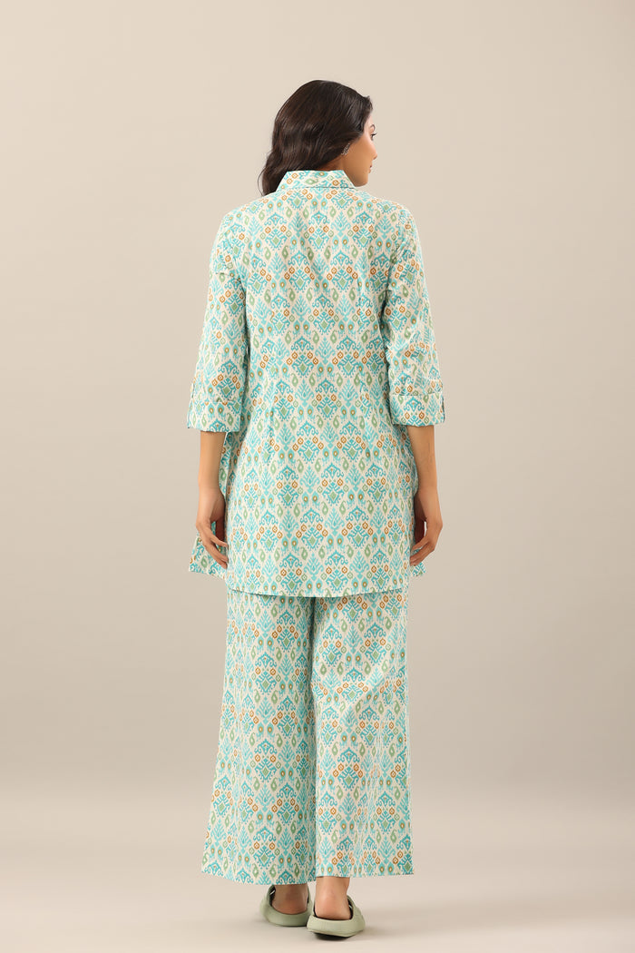 Ikat on White Cotton Collared Lounge Co-ord Set