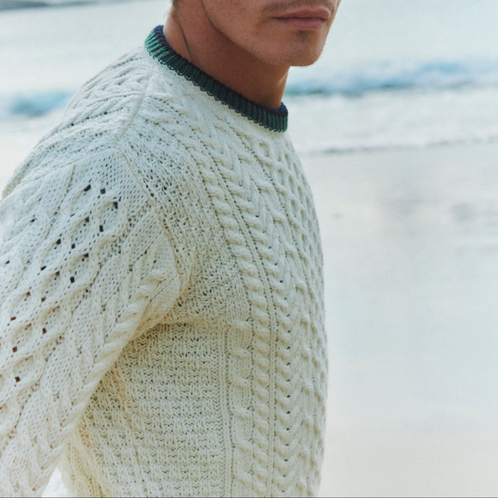 Inishbeg Stripe Natural Crewneck Aran Sweater