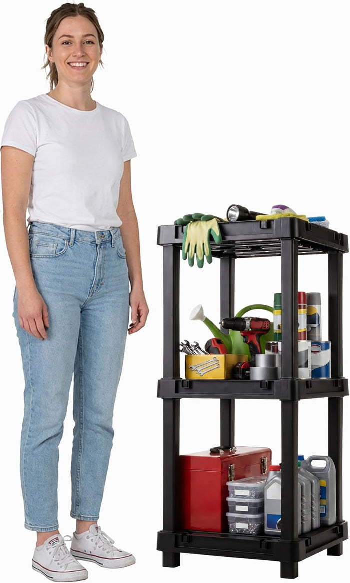IRIS USA Plastic Storage Shelves |Made in USA| 3-Tier Square Connector