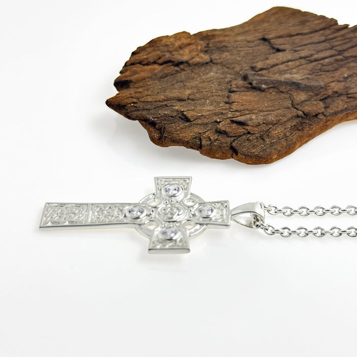 Irish High Cross with White Cubic Zirconias