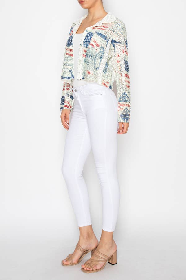 Jacket Cropped Sequin Embellished Button-Up