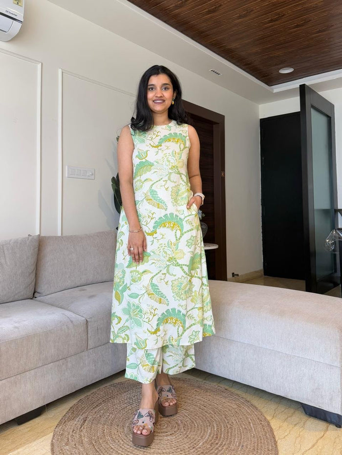Jasmine Closed Neck Coord Set- Greenery