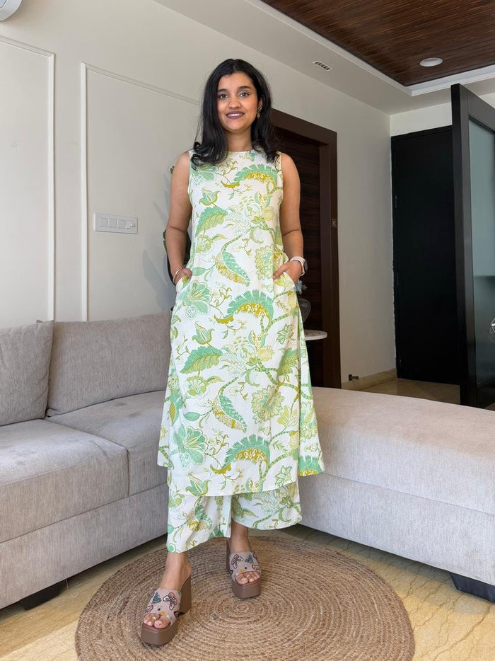 Jasmine Closed Neck Coord Set- Greenery