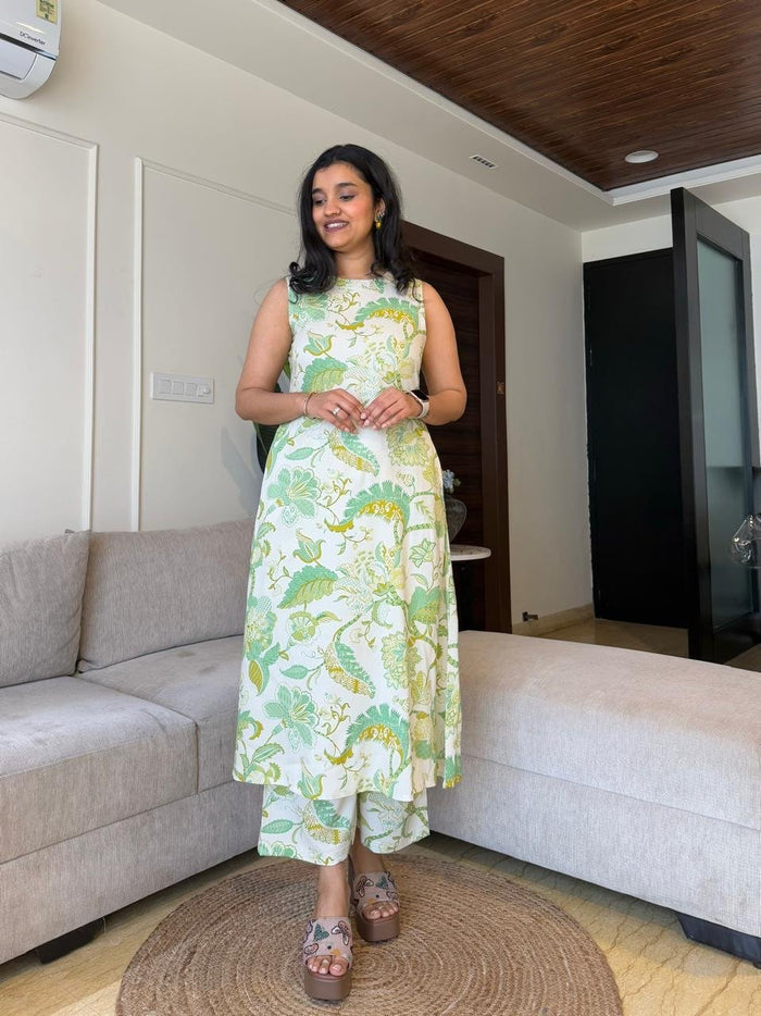 Jasmine Closed Neck Coord Set- Greenery