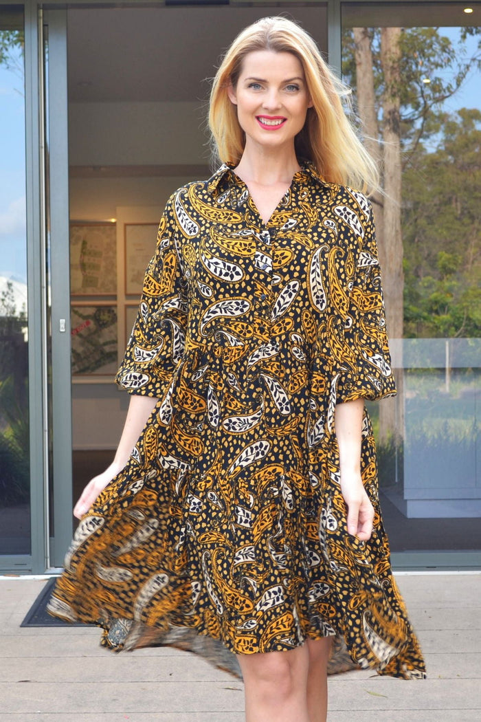 Jasmine Paisley Tunic Dress by Boho Australia featuring a flowy bohemian style with paisley pattern and relaxed fit.