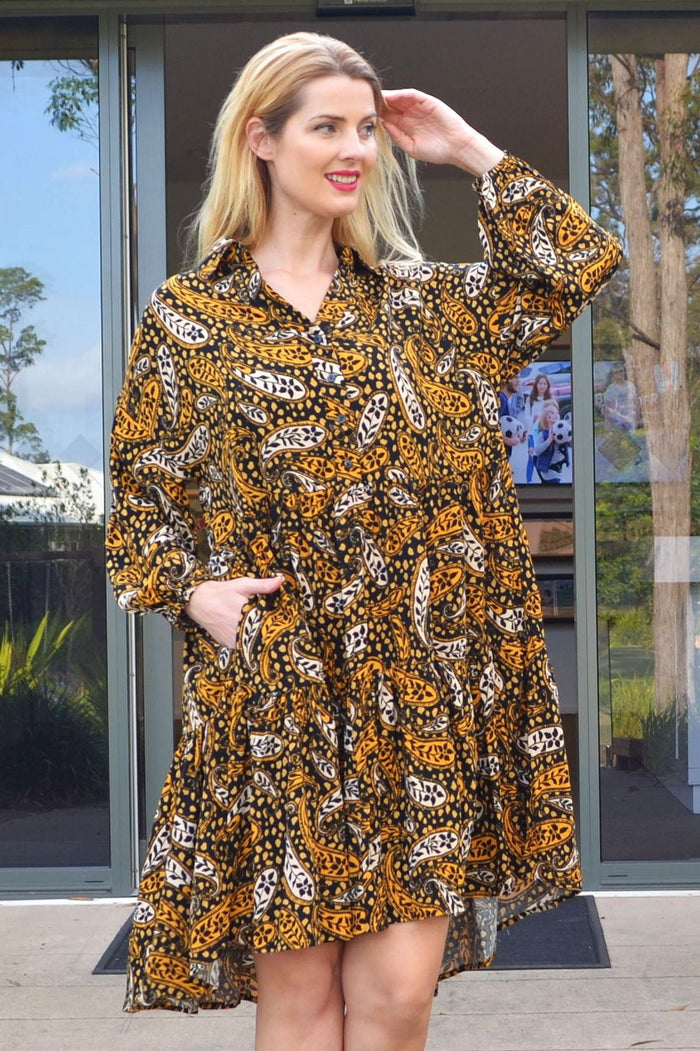 Jasmine Paisley Tunic Dress by Boho Australia, featuring a flowy bohemian style with paisley patterns and relaxed fit.