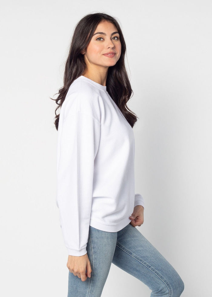 Kansas Jayhawks Women's Clubhouse Original Corded Crew in White