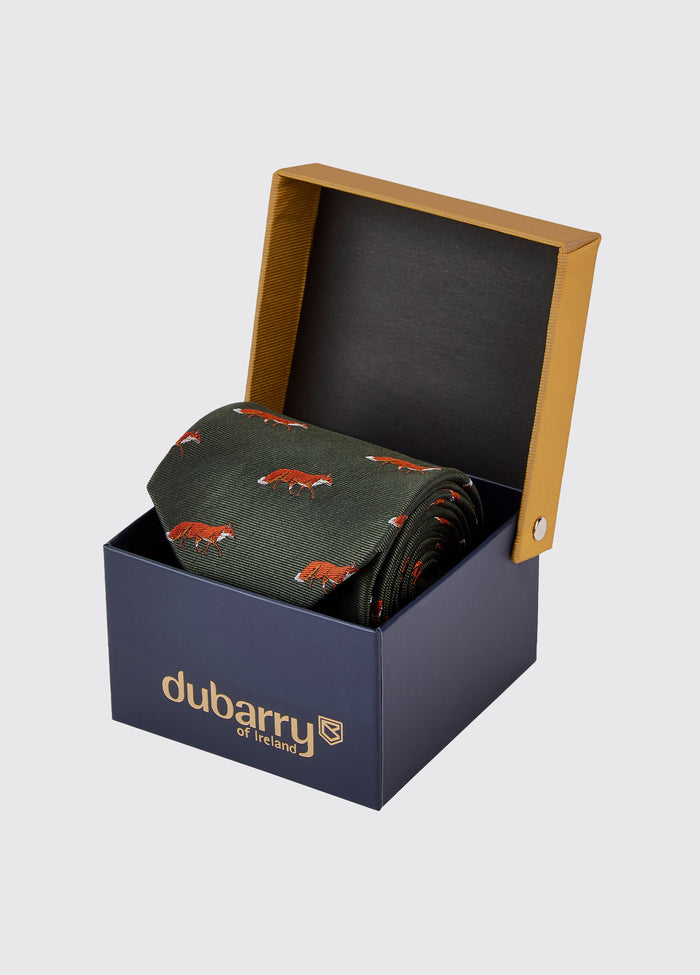 Kavanagh 100% silk fox motif tie - Olive