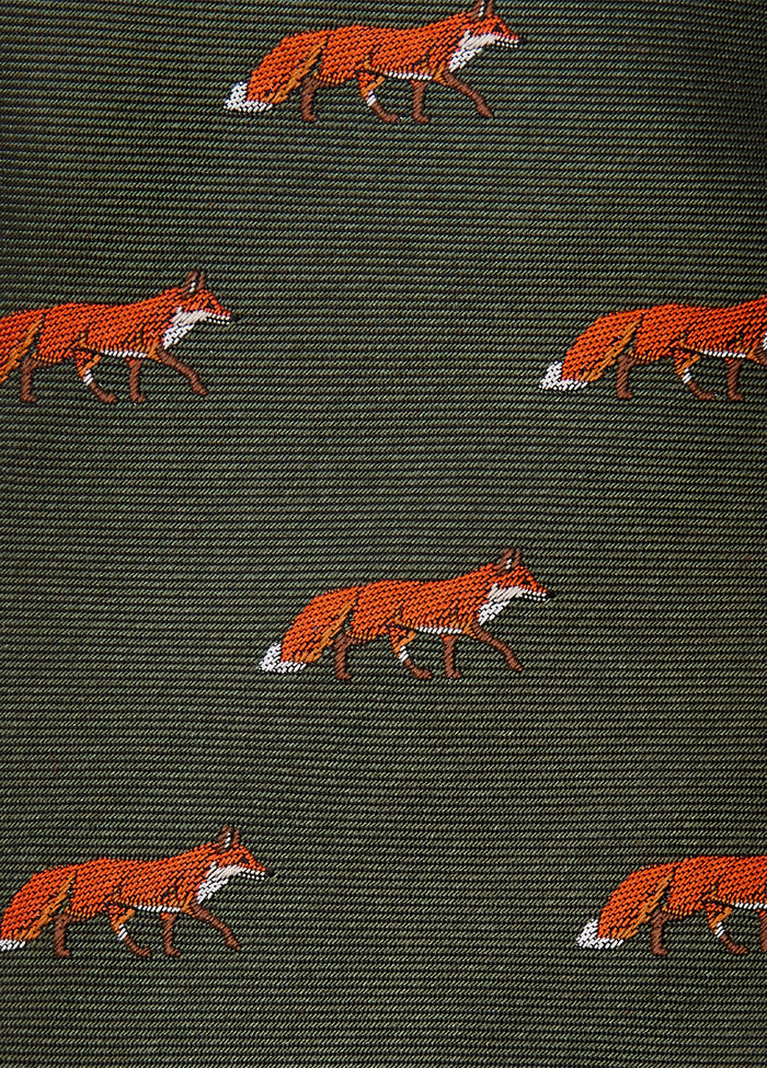 Kavanagh 100% silk fox motif tie - Olive