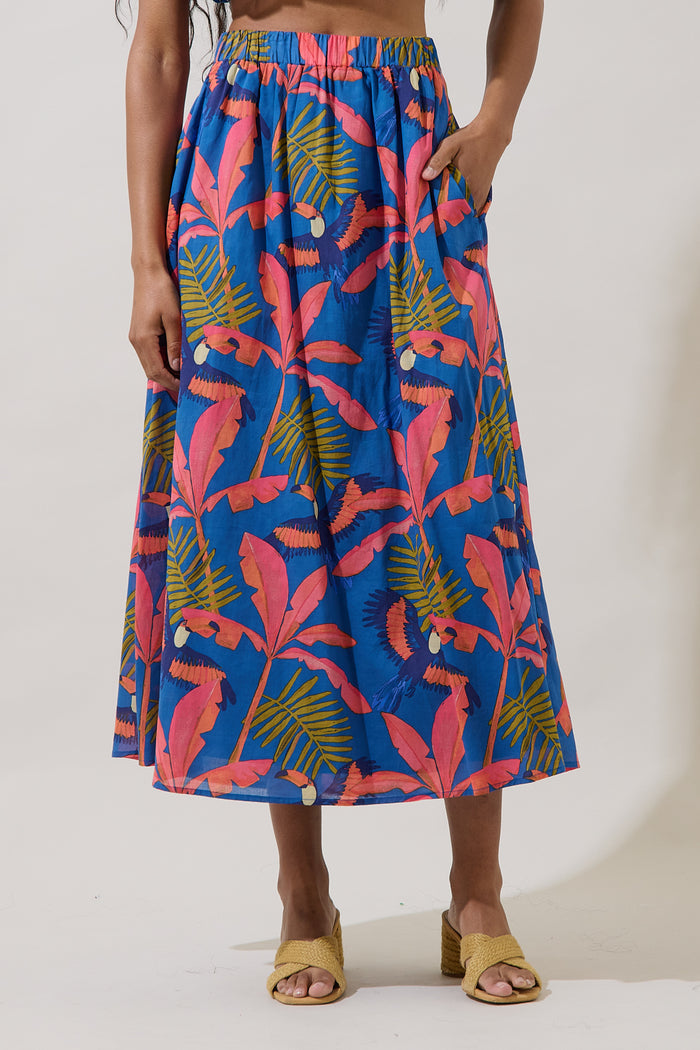Kenera High Waist Midi Skirt Tropical