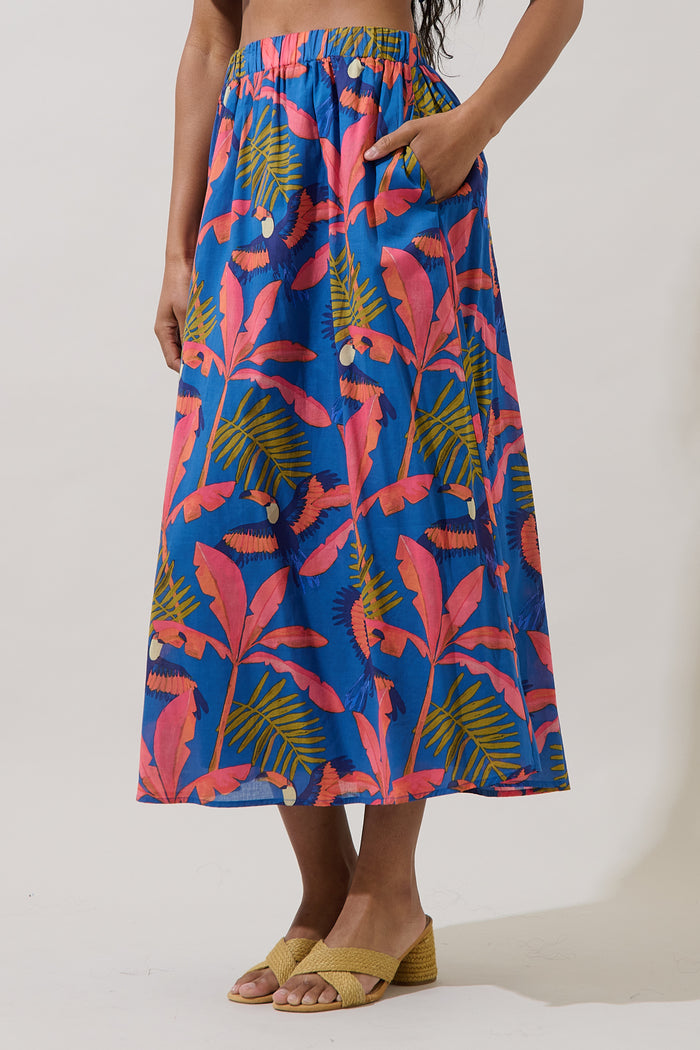 Kenera High Waist Midi Skirt Tropical