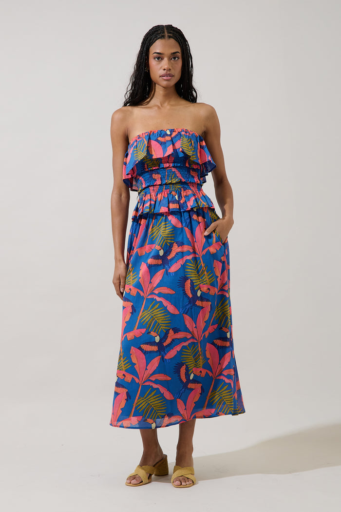 Kenera High Waist Midi Skirt Tropical