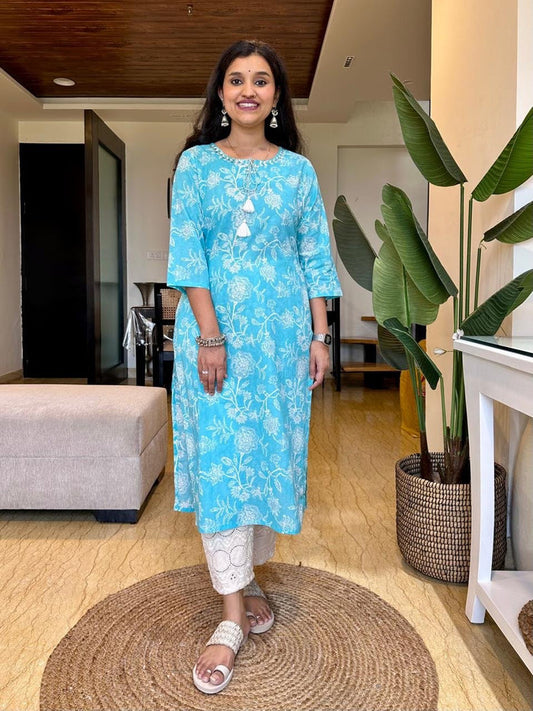 Khushi Everyday Cotton Kurta- Blue